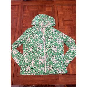 Draper James x Lands' End floral zip-up hoodie in green and white M